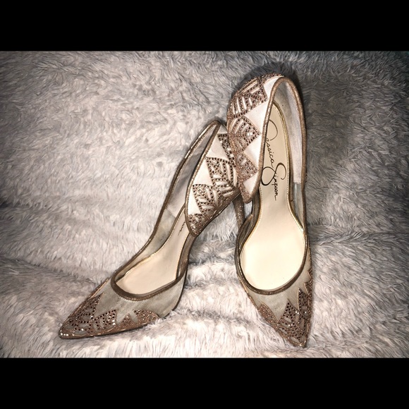 Jessica Simpson Gold mesh heels - Picture 2 of 5